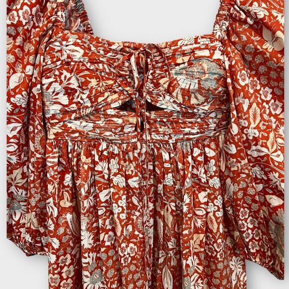 ULLA JOHNSON Alessa Floral Balloon Sleeve Cotton Midi Dress Size 0 - Picture 9 of 15